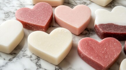 Obraz premium Collection of Heart-Shaped Soaps on Marble Surface