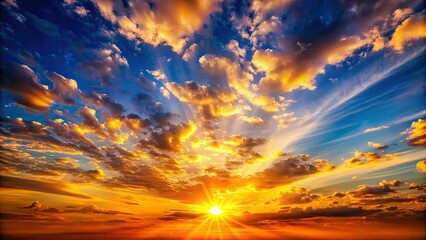 Fototapeta premium Dramatic Sunrise/Sunset Cirrus Clouds Yellow Orange Sun Abstract Food Photography
