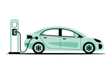 Create a minimalist vector illustration of a sleek, futuristic electric car, showcasing clean lines and a vibrant color.  Focus on a side profile view.