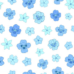 Seamless vector pattern of flowers. Background for greeting  card, website, printing on fabric, gift wrap, postcard and wallpapers. Pansy, anemone, phlox flowers.
