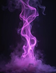 Fototapeta premium Mystical purple smoke swirls on dark black background. Abstract light, ethereal essence, magic concept. Soft colourful fog with smooth curves, swirls, smoky texture, isolated phenomenon, studio shot.