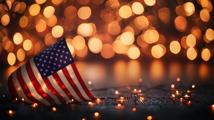 Patriotic American Flag with Festive Lights