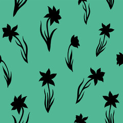 Seamless vector pattern of daffodils flowers. Background for greeting card, website, printing on fabric, gift wrap, postcard and wallpapers. Floral pattern.