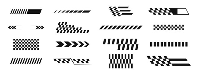 Racing stripe vector set, race car vector, checkered flag designs, racing stripe speed, decal patterns, dynamic lines, competition, automotive graphics, black and white finish line motorsport
