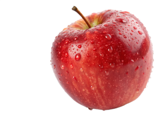 Red apple with water drops, isolated, AI