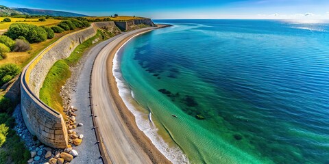 Drone Shot: Coastal Curve, Pebble Beach, Azure Sky