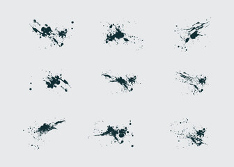 Abstract black in splash, paint, brush strokes, stain grunge isolated on white background, Japanese style