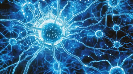 Obraz premium Microscopic View of Neuron Network: An Intricate Dance of Neural Connections