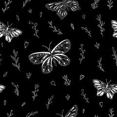 Seamless vector pattern with butterfly and floral elements. Decoration print for wrapping, wallpaper, fabric, textile. 