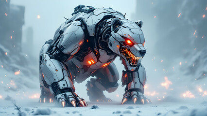 Futuristic and Aggressive Robotic Bear