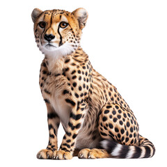 Cheetah Big Cat Sitting Facing Looking Forward isolated on transparent background