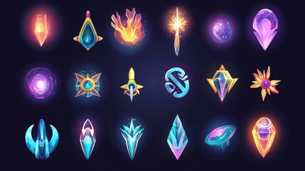Obraz premium A Collection Of Brightly Colored Magical Game Assets