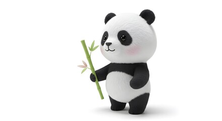 Obraz premium Cute Panda Holding Bamboo Cartoon Character on White Background
