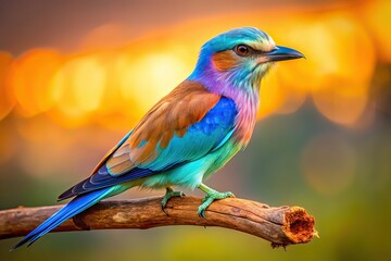 Fototapeta premium European Roller Long Exposure, Colorful Bird, Wildlife Photography, AI Art