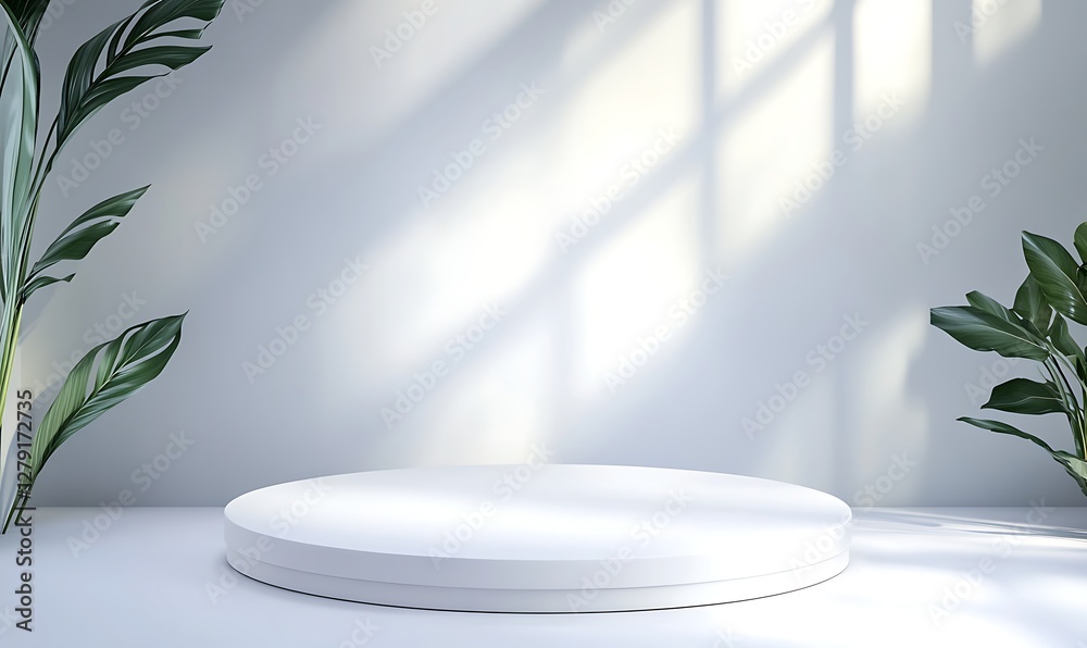 Aufkleber elegant white podium with a blank surface, illuminated by soft light, ideal for presentations or dis