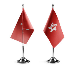 Small national flags of the Hong Kong on a white background