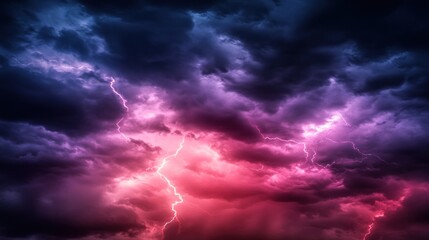 Obraz premium Dramatic Pink And Purple Storm Clouds With Lightning