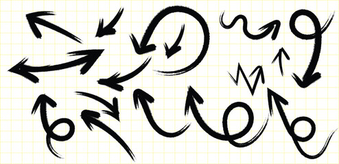 Hand drawn doodle grunge style arrow set. vector eps10