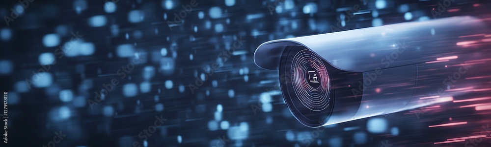 Poster ai surveillance system featuring a futuristic security user interface in a visually appealing design
