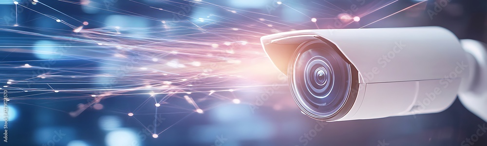 Poster AI-driven surveillance system featuring a modern security user interface in a futuristic design.