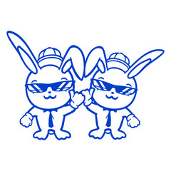 2 Rabbits Sunglasses Cappy Tie Cap Friends Team Design Lover Art Vector Illustration Card T-Shirt Poster Sticker Graphic Print Decorative Drawing Isolated Logo Decoration Symbol Creative Cool Style
