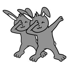 2 Rabbits Dabbing Dab Dance Pose Dancing Friends Design Lover Art Vector Illustration Card T-Shirt Poster Sticker Graphic Print Decorative Drawing Isolated Logo Decoration Symbol Creative Cool Style
