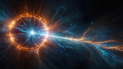 Fototapeta premium Process of nuclear fusion occurring in a cosmic environment with vibrant colors and energy patterns