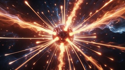 Naklejka premium Moment of nuclear fusion process in a visually striking cosmic environment showcasing energy release and plasma dynamics
