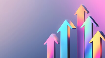 Abstract technology concept with glowing iridescent arrows, representing economic growth, progress, and futuristic digital transformation