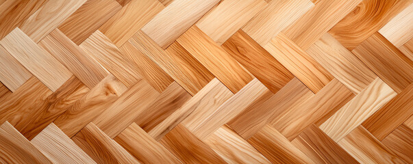 Natural wood floor with herringbone pattern showcasing warm tones and textures. intricate design highlights beauty of wood grain, creating cozy atmosphere