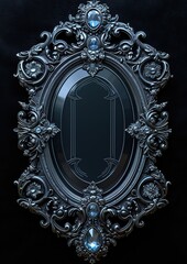 Medieval fantasy empty card with a jeweled frame on a black background