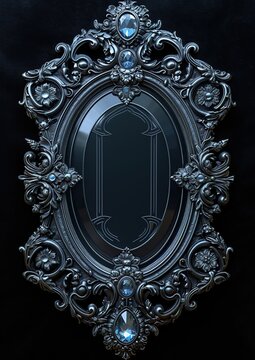 Medieval fantasy empty card with a jeweled frame on a black background