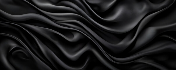 Fototapeta premium Elegant black fabric texture with smooth waves and folds, creating luxurious feel. Perfect for backgrounds or fashion designs