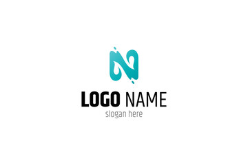N letter logo with Leaf splash effect combination in flat design style