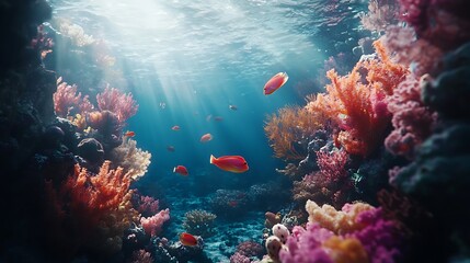 Obraz premium Diverse Fish Swimming Vibrant Coral Reefs Underwater High Resolution Image