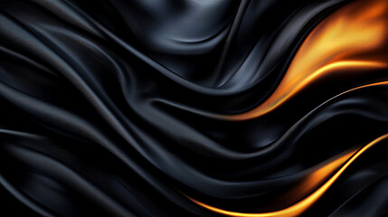 Obraz premium Sleek black and orange fabric waves create dynamic, elegant texture. interplay of colors adds depth and sophistication, perfect for backgrounds or design elements