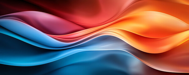 Fototapeta premium Smooth waves of vibrant colors blend seamlessly, creating dynamic and energetic visual. interplay of red, orange, and blue hues evokes sense of movement and fluidity