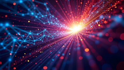 Fototapeta premium Cosmic Explosion: Vibrant Energy Burst and Radiant Light Rays in Deep Space