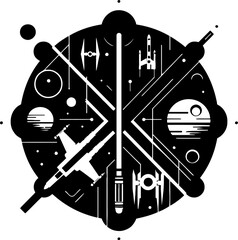 A minimalist black-and-white poster combining Star Wars symbols and the phrase "May the Force Be With You."