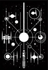 A minimalist black-and-white poster combining Star Wars symbols and the phrase "May the Force Be With You."