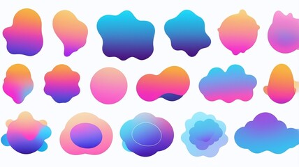Gradient blur blob shapes. Colored figures with a soft gradation from bright to transparent. Set of isolated vector elements on a white background.
