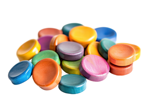 Isolated Colorful Wooden Discs Pile