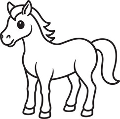 cute horse line art, black outline, vector and illustration, line art and outline