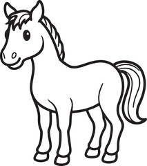 cute horse line art, black outline, vector and illustration, line art and outline