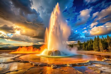 Grand Fountain Geyser: Majestic Geothermal Eruption - AI Photography