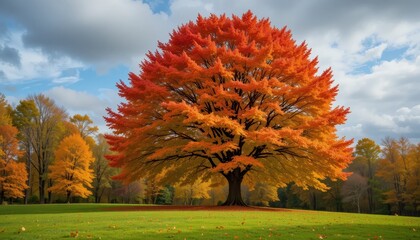 Vibrant Autumn Tree in a Scenic Landscape with Colorful Foliage