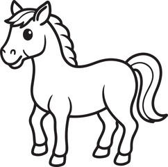 cute horse line art, black outline, vector and illustration, line art and outline