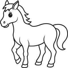cute horse line art, black outline, vector and illustration, line art and outline