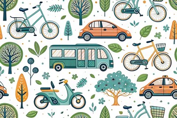 Eco-Friendly Transportation Illustrations Background Pattern - Fashion Photography