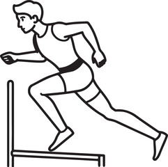 young man athlete running hurdles line art, black outline, vector and illustration, line art and outline